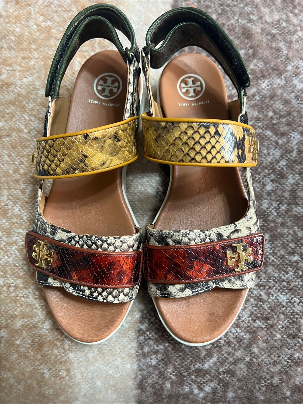 Tory Burch Multicolor Snake-Print Leather Velcro Sandals